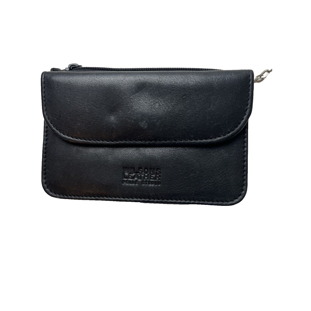 Wilson Leather Pelle Studio Black Keyring Wallet with Design 3.5" x 5"
